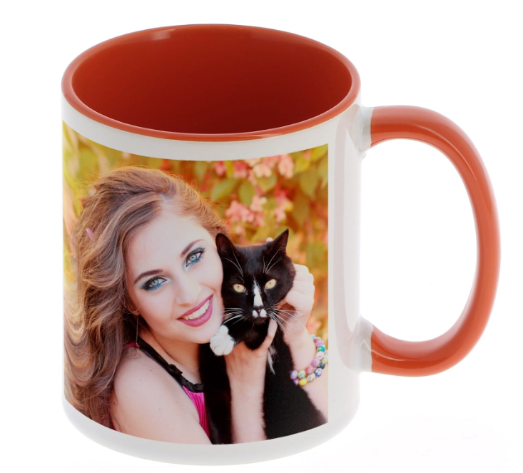 Mug céramique - Blanc/poignée et intérieur orange