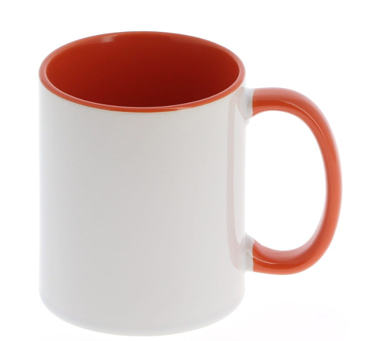 Mug céramique - Blanc/poignée et intérieur orange