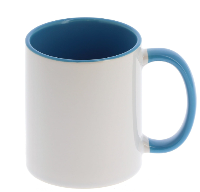 Mug céramique -Blanc/poignée et intérieur bleu clair