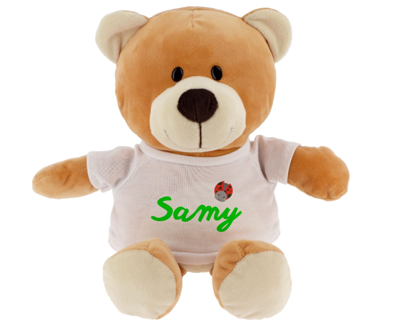 Peluche Ours + T-shirt blanc - Hauteur 23cm