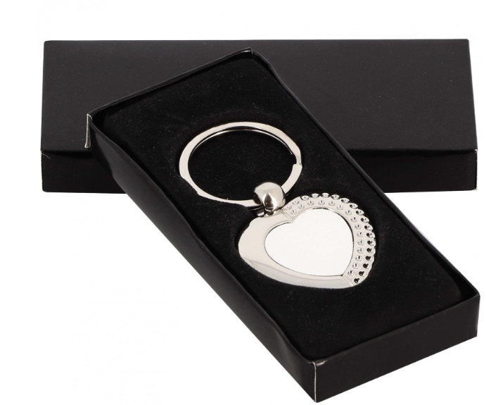 Porte-clefs métal - Forme cœur + strass (livré avec boîte cadeau noire)
