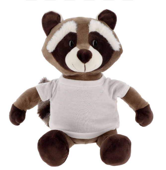 Peluche Raton-Laveur + T-shirt blanc - Hauteur 23cm