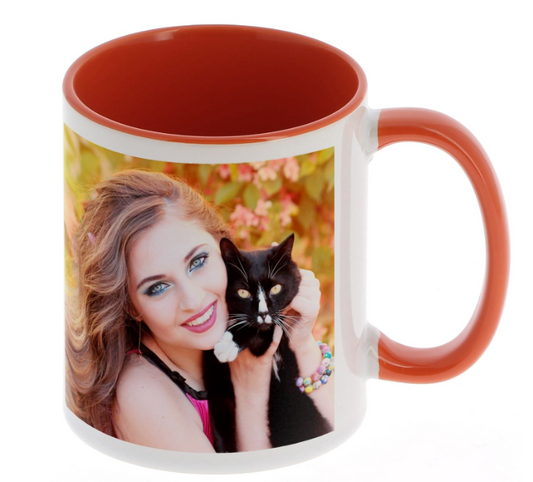 Mug céramique - Blanc/poignée et intérieur orange