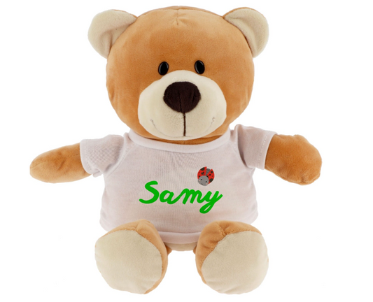Peluche Ours + T-shirt blanc - Hauteur 23cm