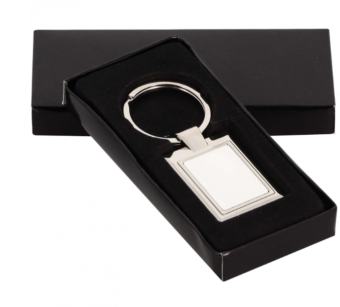 Porte-clefs métal - Forme rectangle (livré avec boîte cadeau noire)